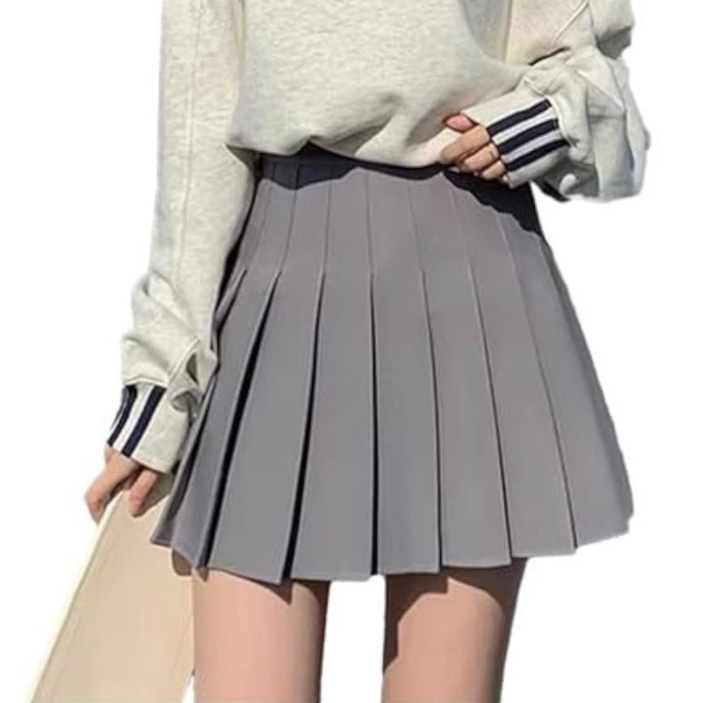 Xin Yizu Wears Jeans Women's Grey Side Zip Pleated Academia Tennis Skirt Sz L